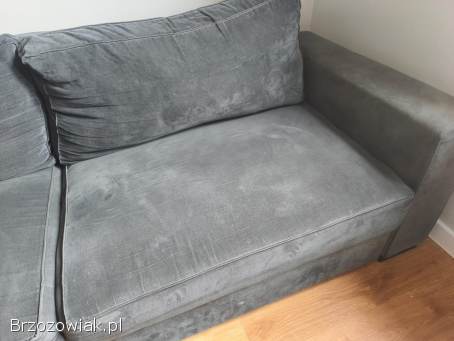 Sofa z funkcją spania i z pojemnikiem plus2 z puf pufy szara łóżko kanapa