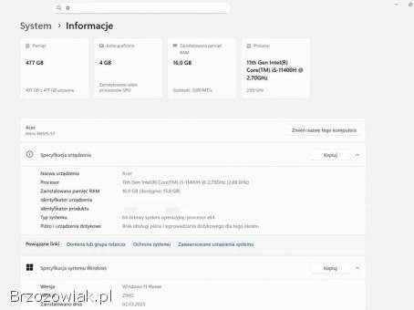 Sprzedam Acer Nitro 5 i5-11400H/16GB/512/Win11X RTX3050Ti 144Hz